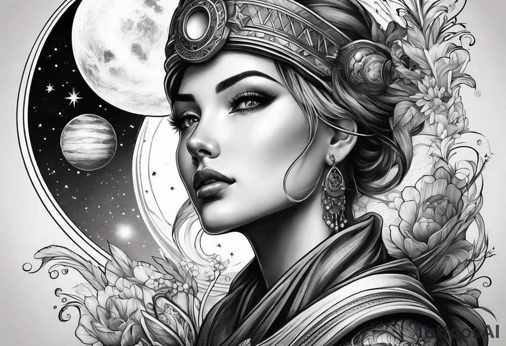 Men sleeve tattoo science and astronomy tattoo idea