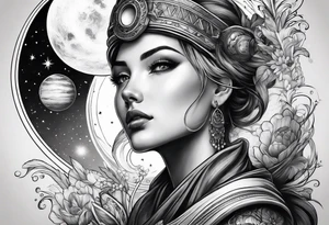 Men sleeve tattoo science and astronomy tattoo idea