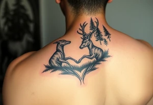 Photo realistic Vertical aligned nature scene with two deer fighting. Heavy detail in the back ground. This is going on a fire arm

This ai sucks tattoo idea