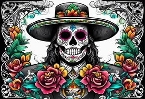 Mexico day of dead  man standing
 drink horizontal tattoo idea