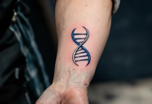 A DNA helix in the form of an infinity, in blue and silver, symbolizing life and legacy. tattoo idea