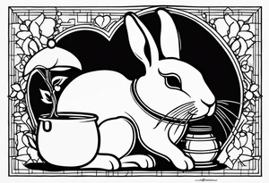 Side view outline of bunny with heart and honey pot minimalistic tattoo tattoo idea
