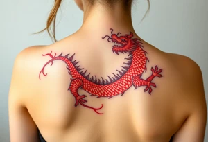 Big Red chinese dragon along spine tattoo idea