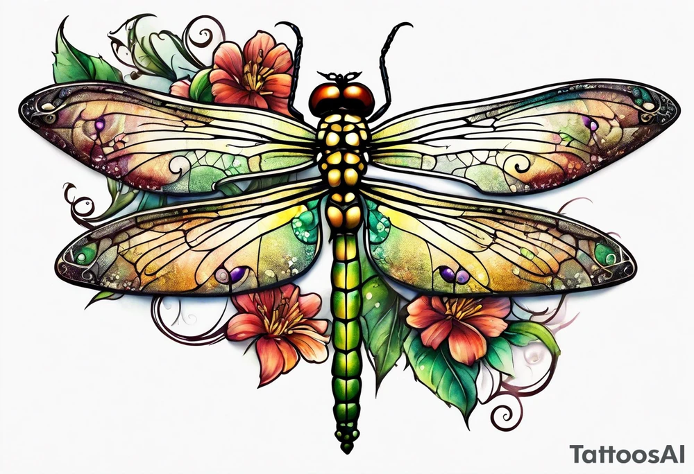 dragonfly vine hip tattoo idea