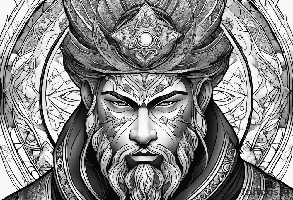Jehovah looking out at the marvels of his creation from the atoms to the galaxy and celestial beings. With grey wash and a fantasy theme. Jehovah has to be a character who is so majestic, charismatic, immensely powerful. There isnt a single thing he isnt capable of doing. Infinitely powerful forward facing tattoo idea
