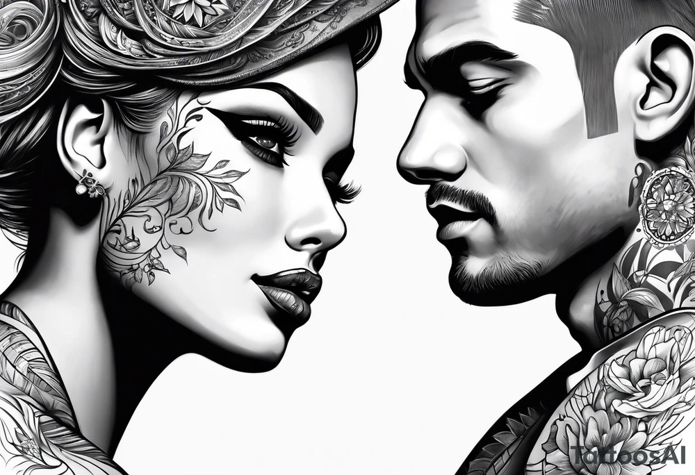 man and woman looking at each other with love tattoo idea