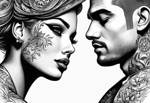 man and woman looking at each other with love tattoo idea