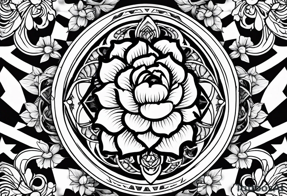 Peonies evil eye celestial shapes triangle long tattoo idea Peonies evil eye celestial shapes triangle long tattoo idea