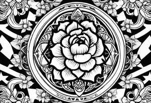 Peonies evil eye celestial shapes triangle long tattoo idea