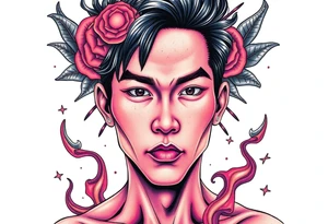 Handsome Asian young guy is possessed tattoo idea