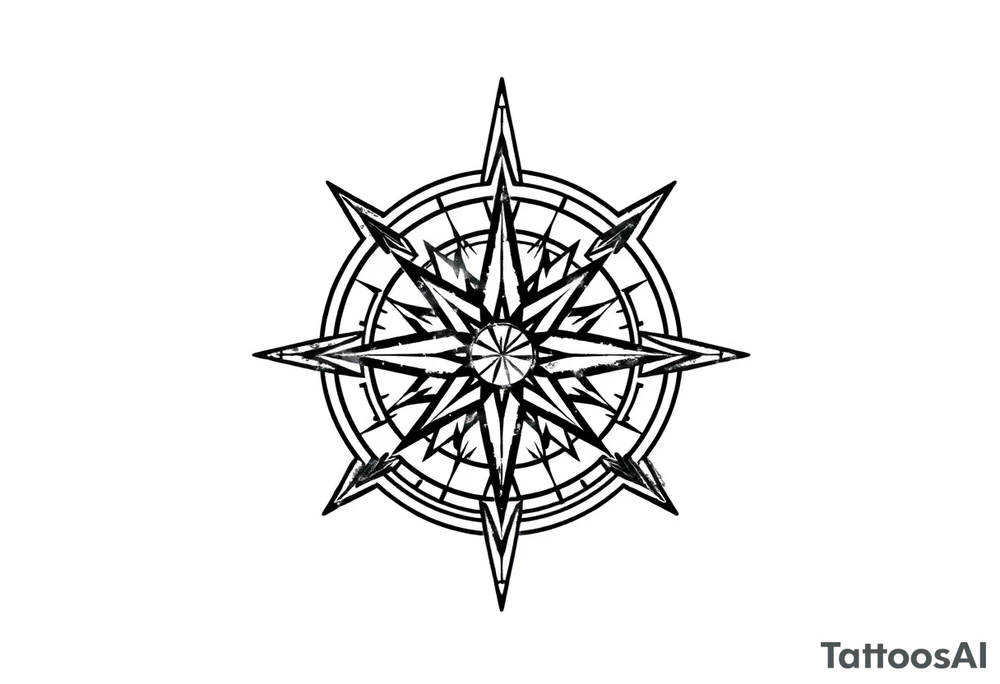 Simple Double layered compass rose tattoo idea