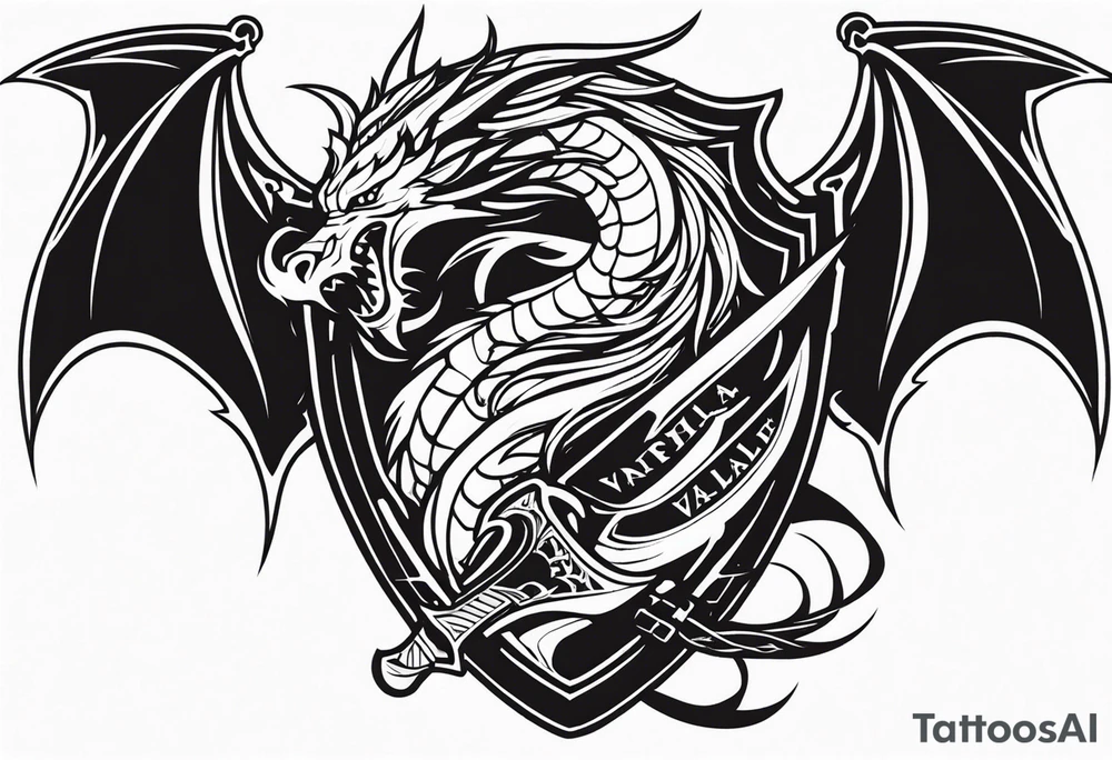 Valhalla sword shield dragon axe tattoo idea
