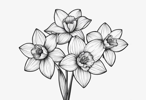 Black line work, delicate, small narcissus flower with stem, add cursive uppercase I, finger tattoo tattoo idea