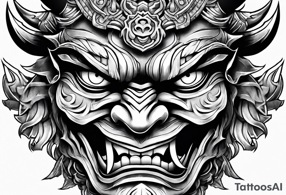 oni mask with teeth tattoo idea
