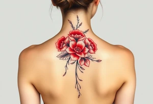 Floral red ink spine tattoo tattoo idea