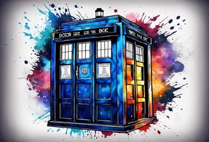 Doctor who tardis with splashes of color coming out from around the TARDIS tattoo idea