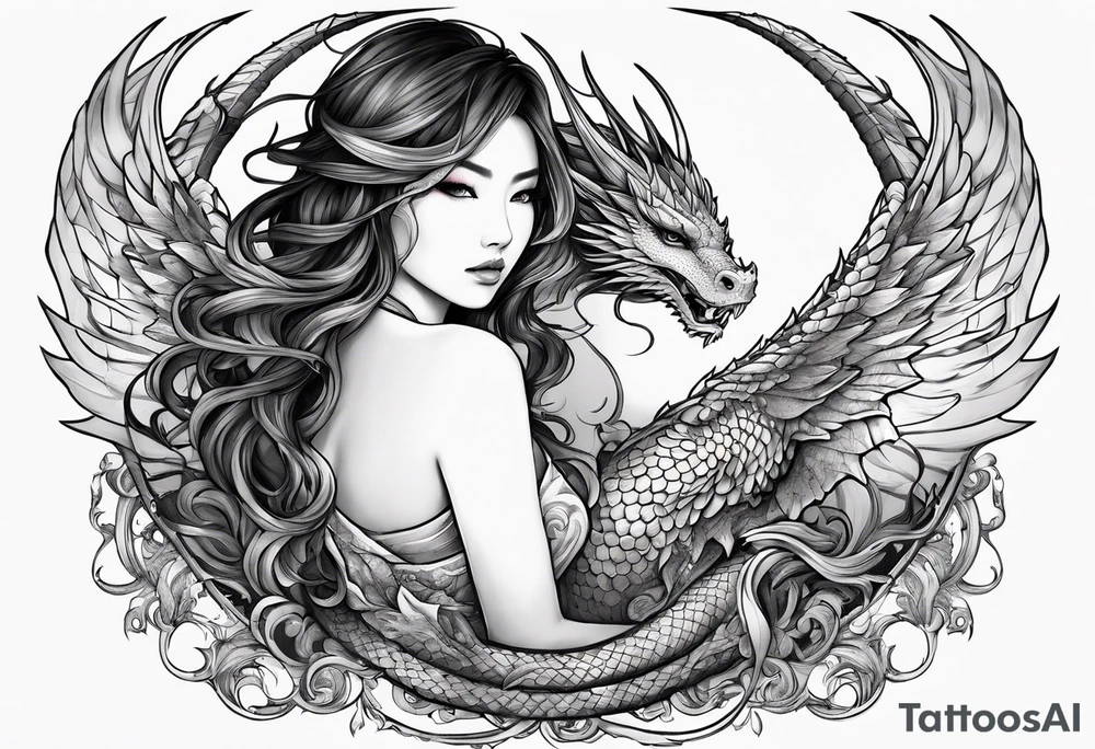 beautiful warrior nymph with dragon wings and a dragon friend tattoo idea