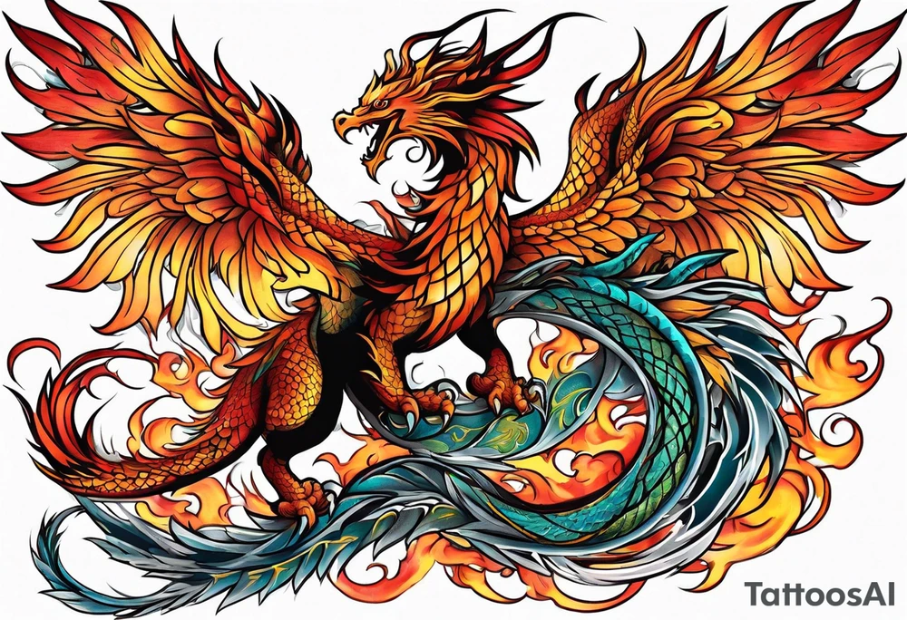 majestic  dragon and phoenix tattoo tattoo idea