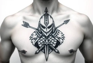 chest japan theme knight with arrow tattoo idea