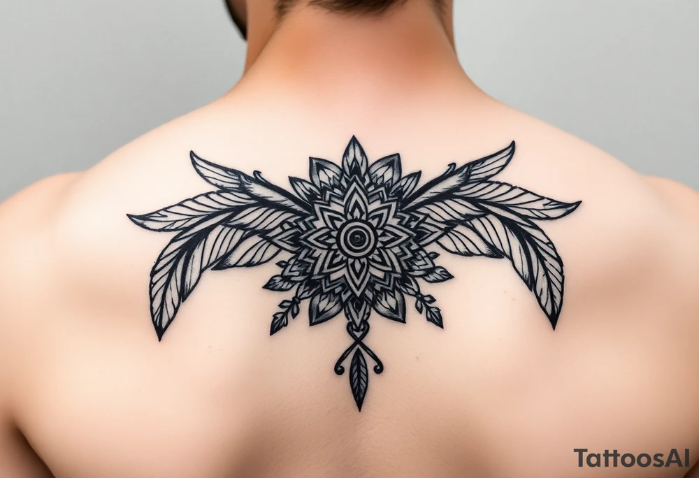 spiritual feathers ornamental mandala shaman tattoo idea