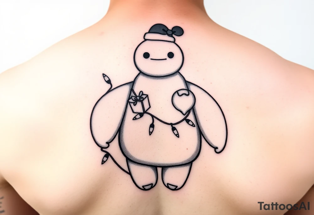 Disney Christmas themed Baymax up in mickey head shaped Christmas lights tattoo idea