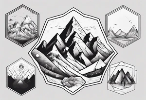 A hexagon with mountains extending beyond the boundary of the figure tattoo idea