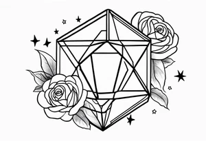 Tesseract with clouds small roses and stars around it tattoo idea