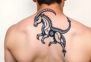 un capricorne avec des motifs néotribale sur le coté droit du dos tattoo idea