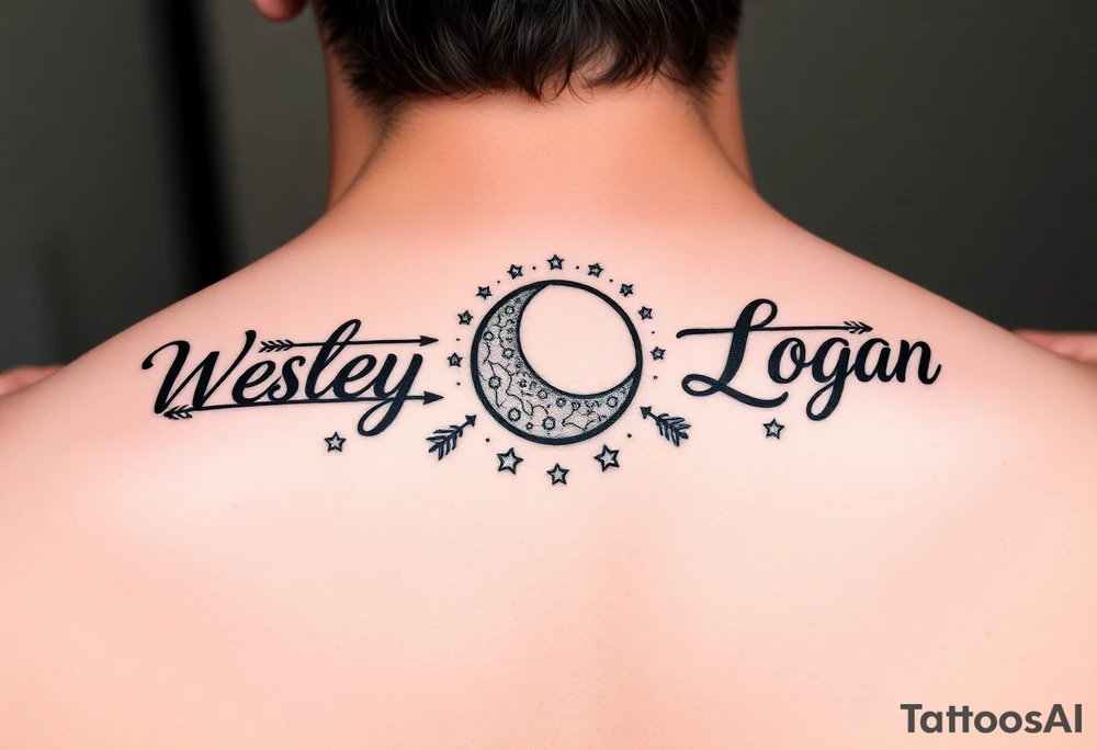 3 name tattoo with Wesley Brantley Logan with arrows infinity moon and stars tattoo idea