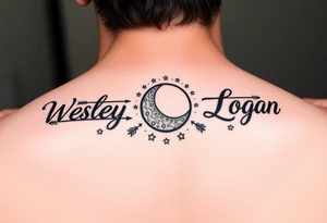 3 name tattoo with Wesley Brantley Logan with arrows infinity moon and stars tattoo idea