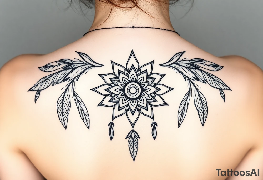 spiritual feathers ornamental mandala shaman tattoo idea