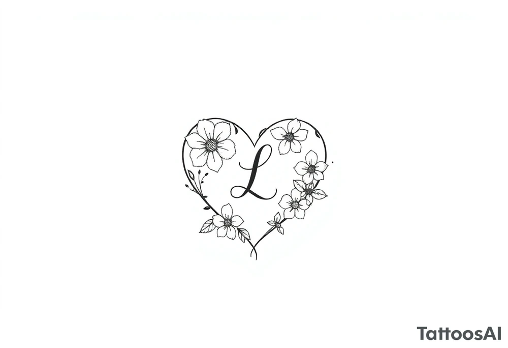 a small heart shape with flowers with the initial L in the centre tattoo idea