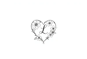 a small heart shape with flowers with the initial L in the centre tattoo idea