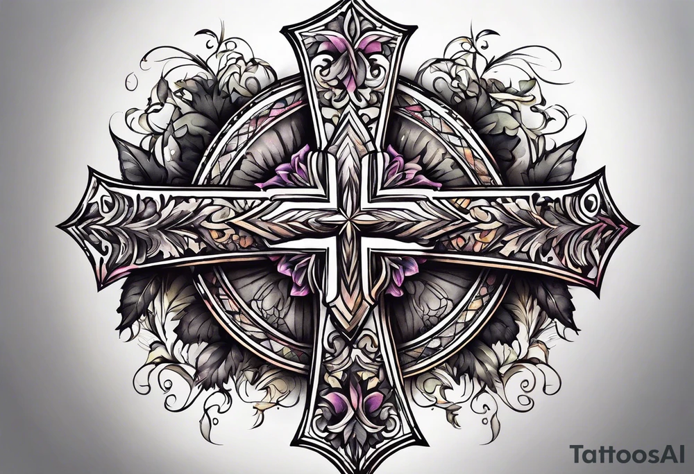 cross with watercolor backgound tattoo idea