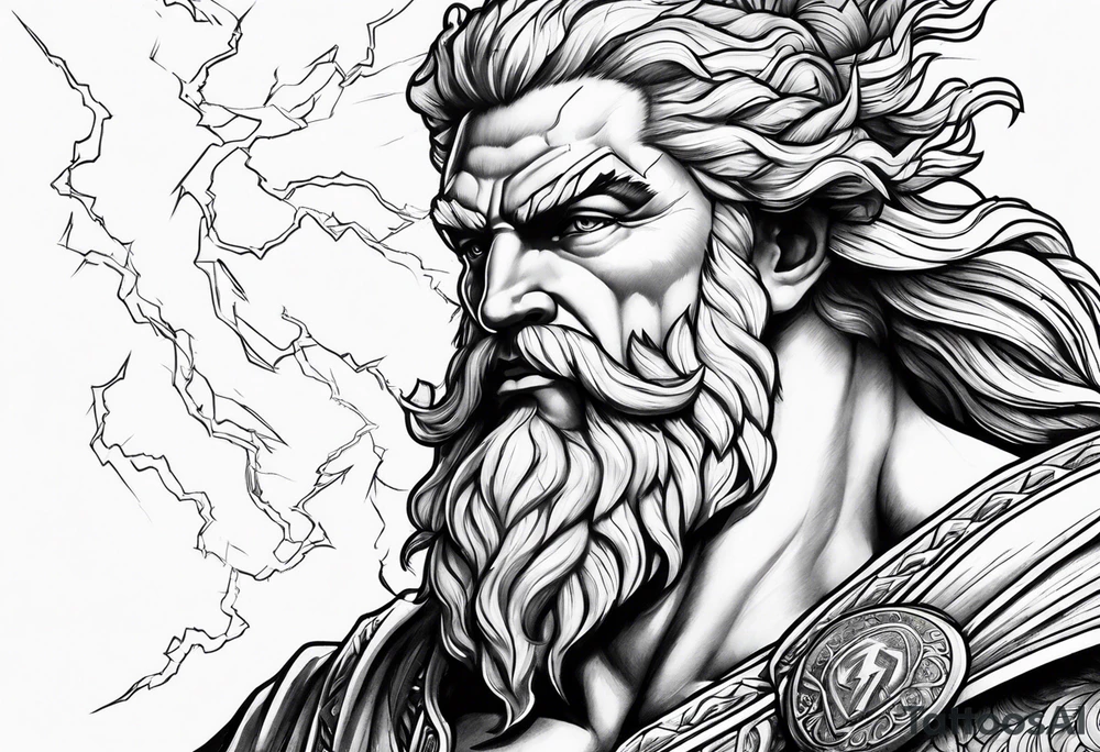 Realistic Zeus with lightning bolt tattoo idea
