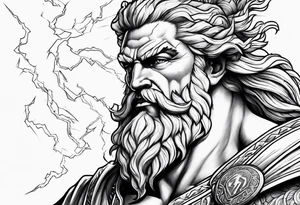 Realistic Zeus with lightning bolt tattoo idea