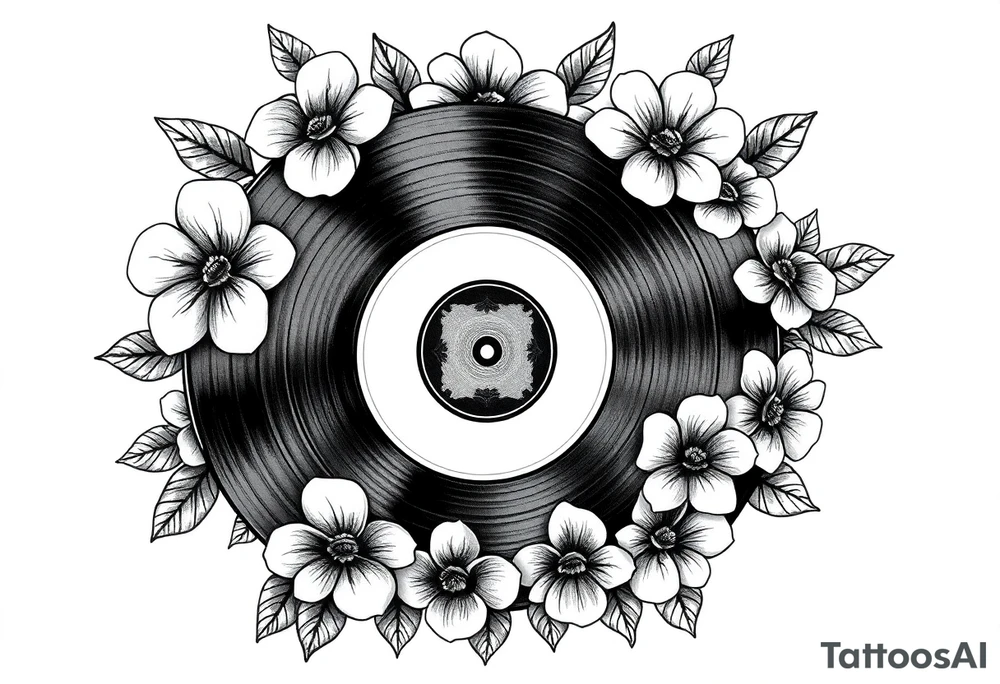 vinyl records surrounded by flowers tattoo idea vinyl records surrounded by flowers tattoo idea