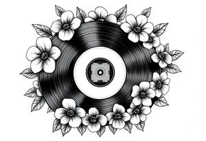 vinyl records surrounded by flowers tattoo idea