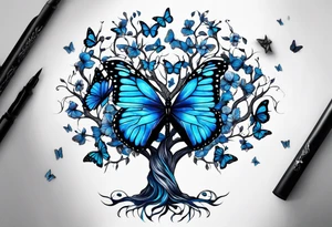 Tree of life with blue monarch butterflies tattoo idea