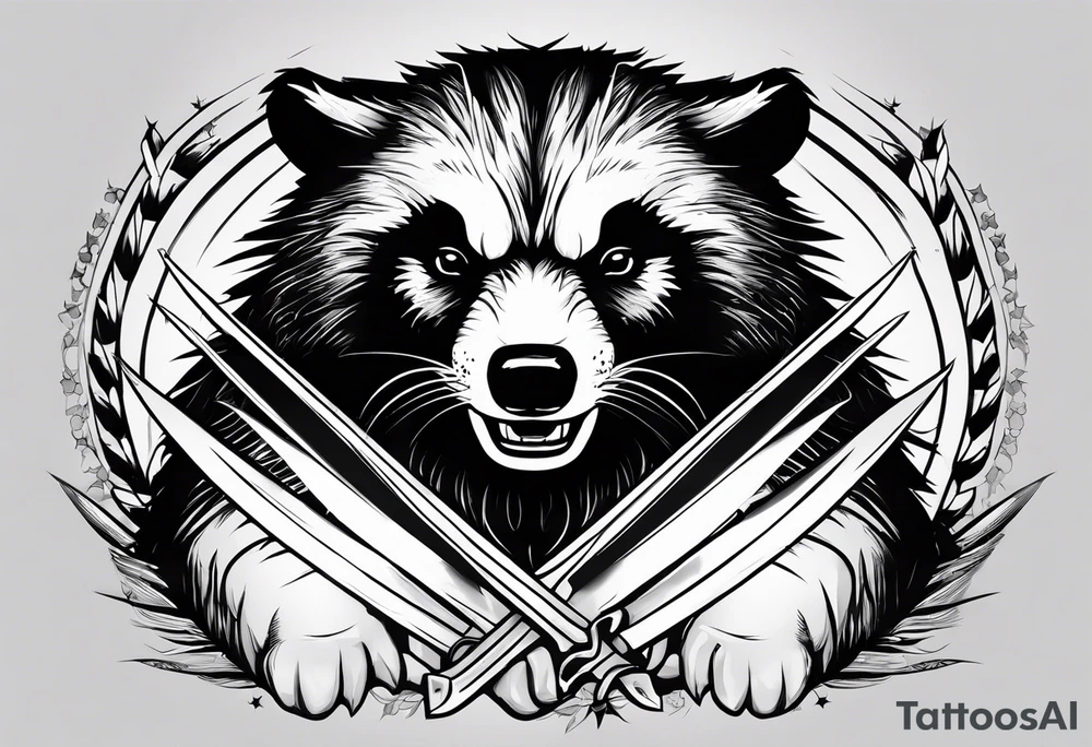 Draw me badger/wolverine with aggressive full body show, killer face with cute smile, very long nails and he attacks like a Turkish gladiator to enemy and also he has very deadly looking. The only weapon is his braveness. tattoo idea