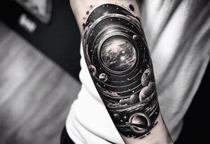 Interstellar tattoo showcasing struggle and success on right hand tattoo idea