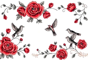 Vintage lace, red roses, red birds, vintage tattoo idea