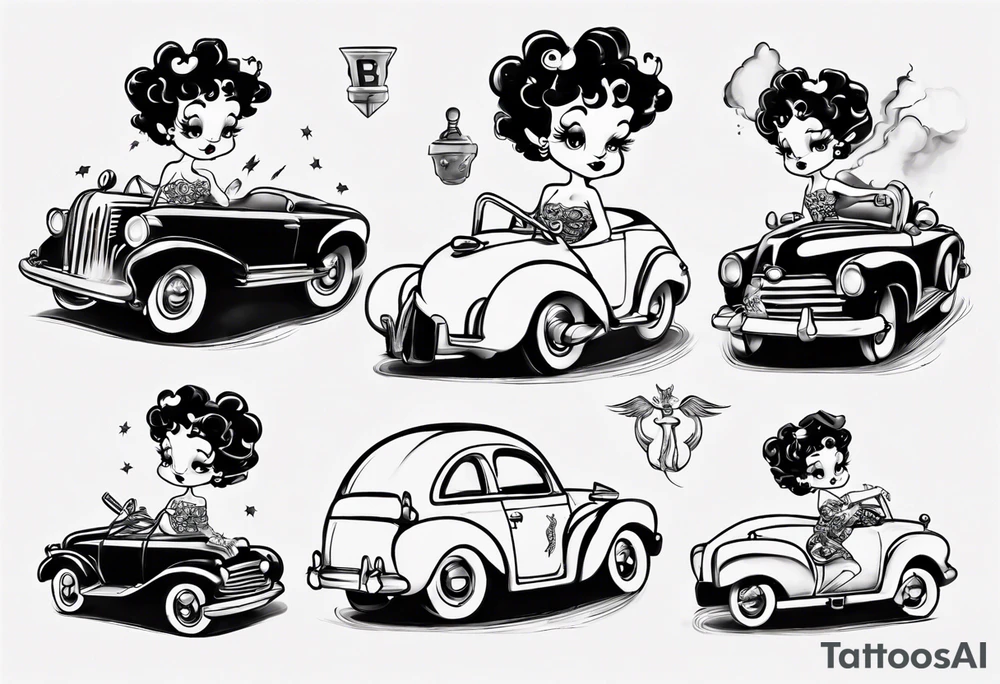 Betty boop riding car tattoo idea