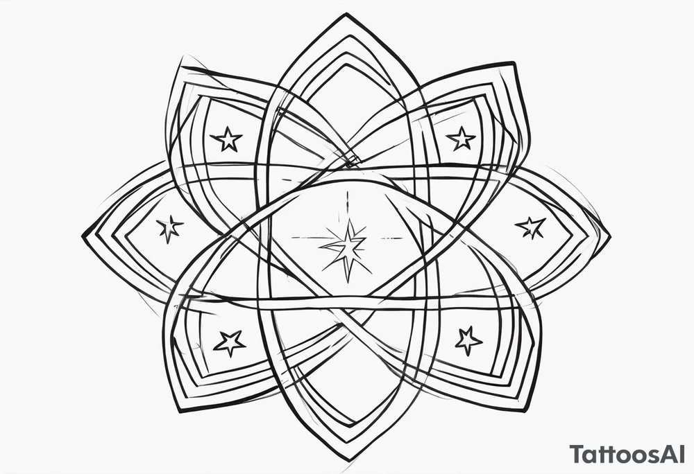 minimalist dna with four pointed stars around it tattoo idea