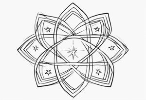 minimalist dna with four pointed stars around it tattoo idea