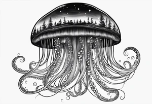 A galaxy inside a mystical jellyfish with long flowing tentacles. Not very wide tattoo idea