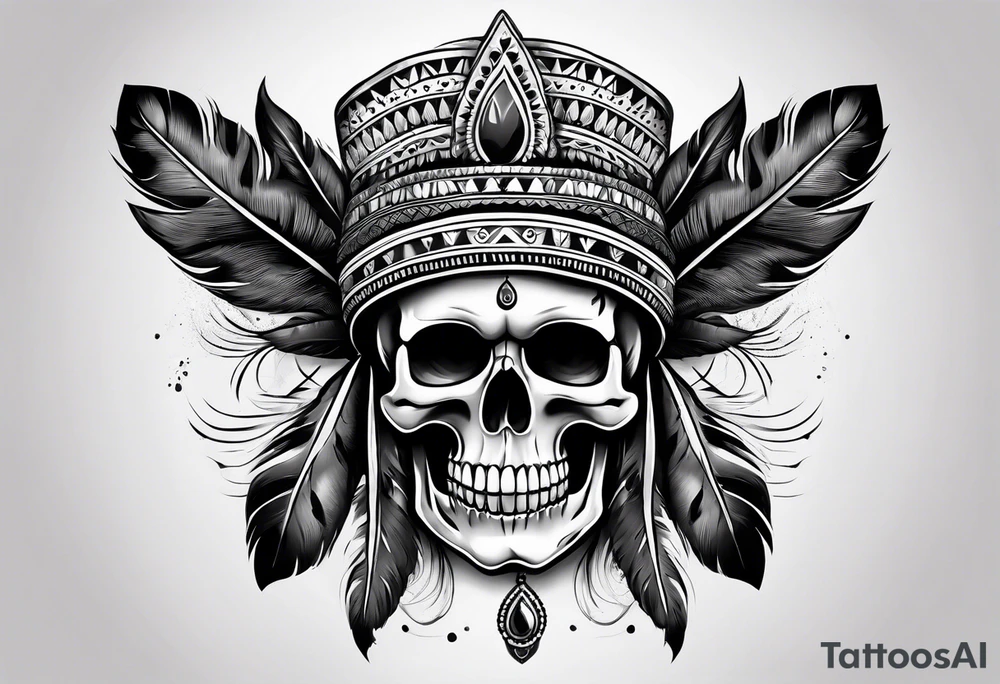 Skull with indian hat tattoo idea
