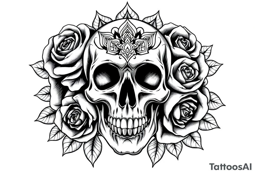 Skull with roses and mandala tattoo idea