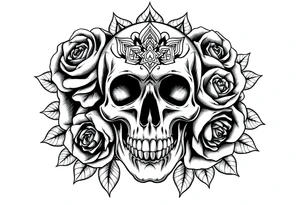 Skull with roses and mandala tattoo idea