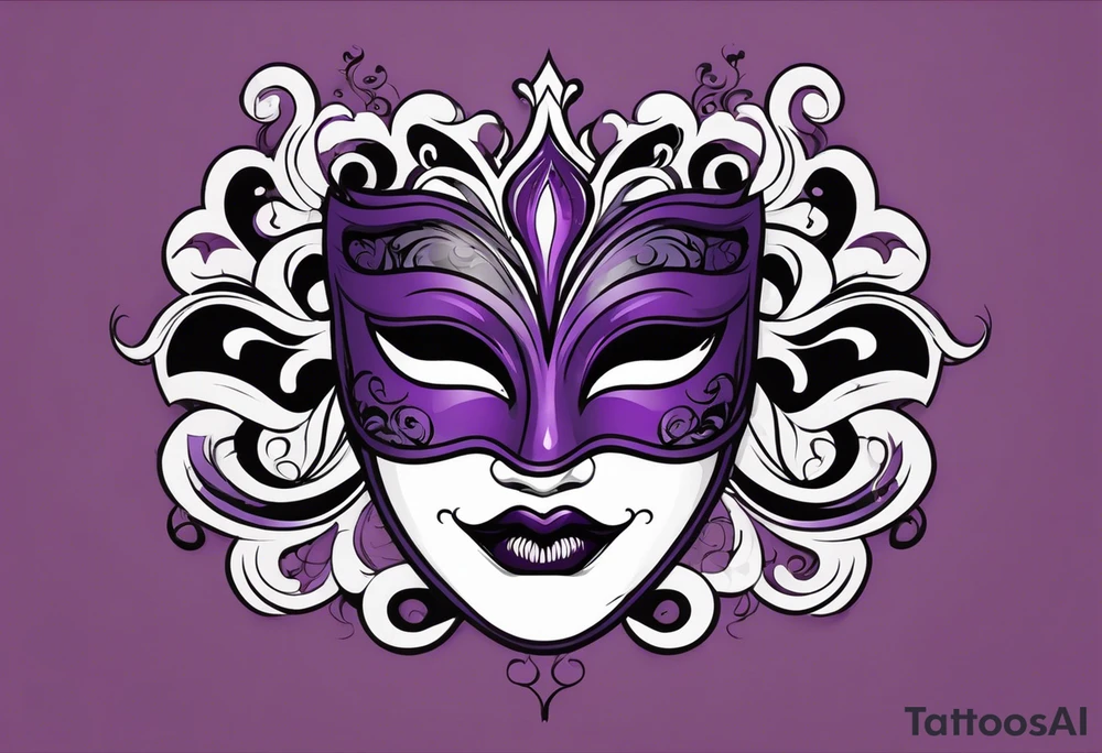 Unhappy Masquerade mask that is purple and black  with smoke tattoo idea